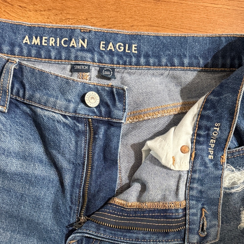 American Eagle Outfitters Stovepipe Women Sz 10 Wide High Rise Blue Zip Fly Jean - Picture 7 of 8